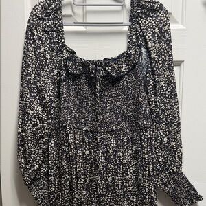 Women's Navy and Cream Floral Smocked Peasant dress